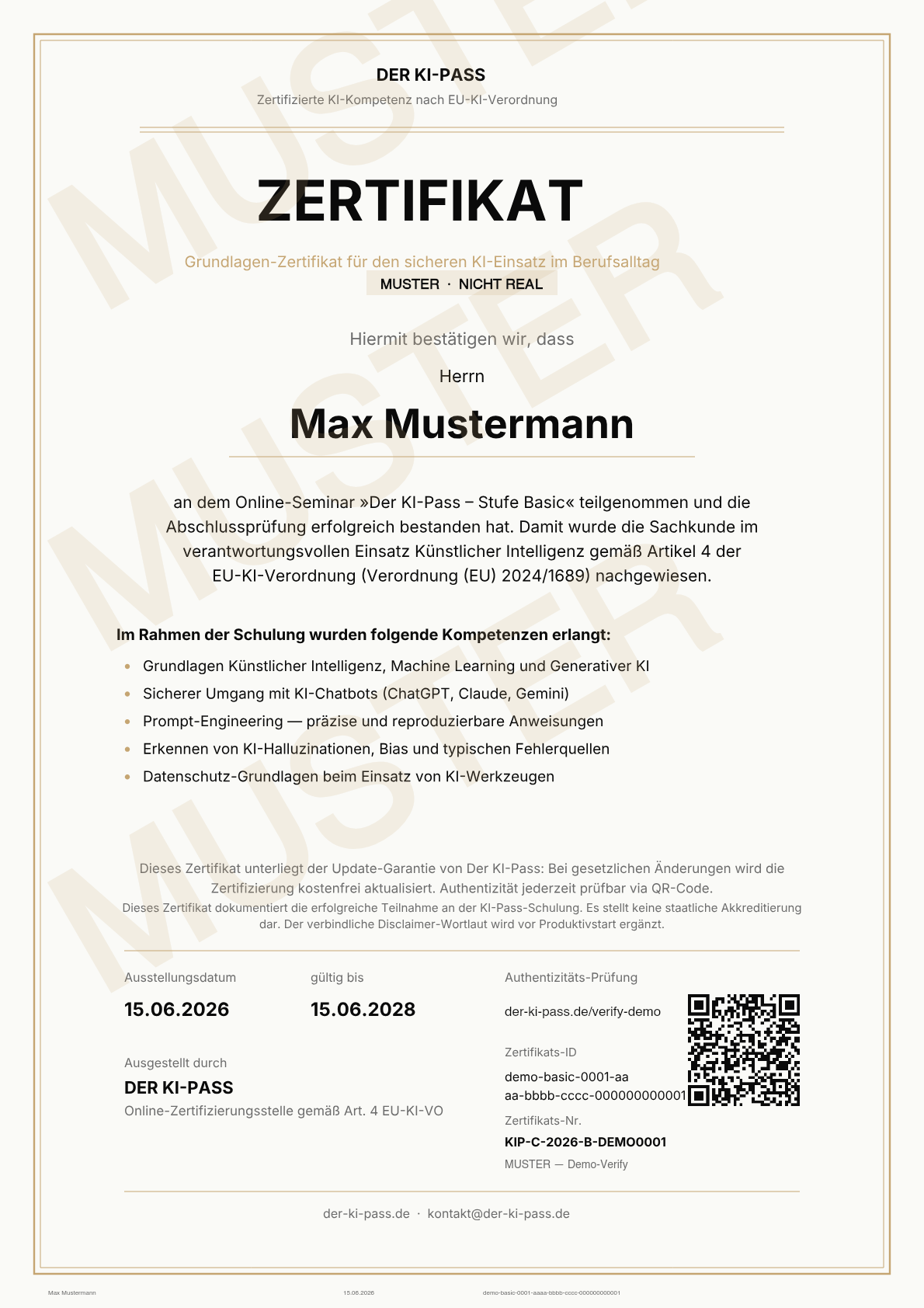 Demo-Zertifikat Stufe Basic (MUSTER)